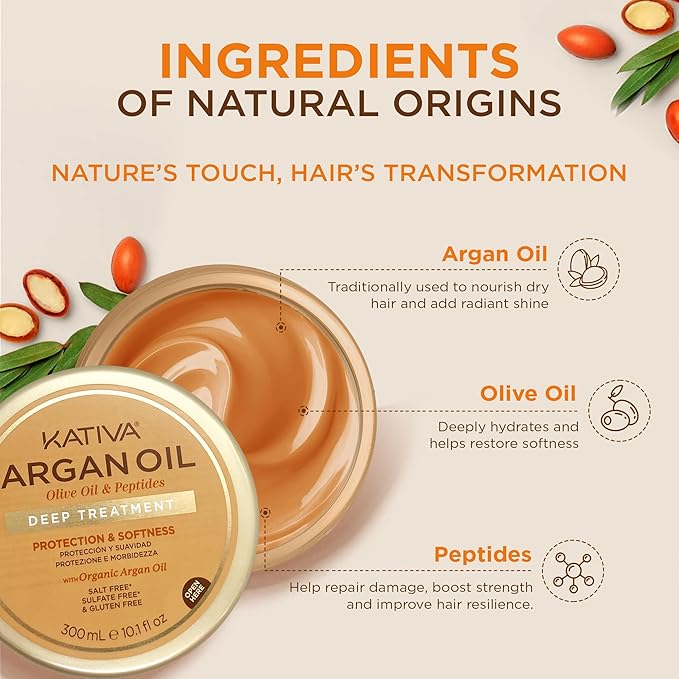KATIVA Argan Hair Mask 10 oz 2-Pack ? Deep Repair Hair Treatment with Organic Argan Oil Olive &amp Peptides ? Intense Hydration for Dry Damaged Hair ? Deep Conditioner for All Hair Types