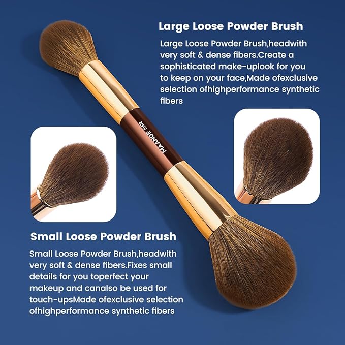 MAANGE 7pcs Makeup Brush Set Double Sided Kabuki Makeup Brushes Contour Brush for Foundation Liquid Powder Concealer Cream Cosmetics Bronzer Blending Blush Buffing Makeup Tools (Coffee Gold)