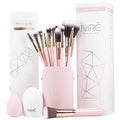 Nir? Beauty 15piece Award Winning Pink Makeup Brushes: Pink Makeup Brush Set with Case Makeup Sponge Brush Cleaner Guide Gift Box