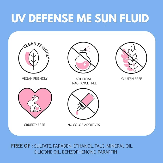 MAKEPREM Defense Me Daily Vegan Sun Fluid Non-greasy Calming Hydrating SPF 50+PA++++ Sunblock Reef-safe UV Broad Protection Sunscreen Blue Ray Sensitive Acne-Prone Oily Skin Face Body Korean Skincare