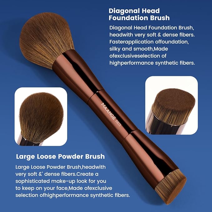 MAANGE 20 PCS Makeup Brush Set with Bag Double-ended Kabuki Brush Foundation Contour Brush for Liquid Powder Concealer Eye Shadows Cream Cosmetics Blending Blush Face Makeup Tools (Brown)