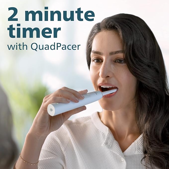 Philips Sonicare 4100 Rechargeable Electric Toothbrush with Pressure Sensor 2 Intensity Settings SmarTimer and QuadPacer 14-Day Battery Life White Model HX3681/23
