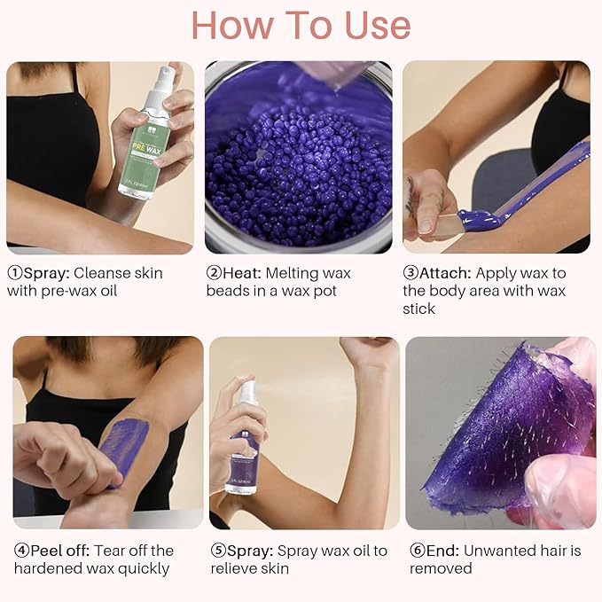 BLITZWAX Brazilian and Bikini Waxing Kit for Women Hard Wax Warmer for Face Legs and Body At Home Hair Removal Kit Beginner Friendly Quick Heating 6 Packs Wax Beads
