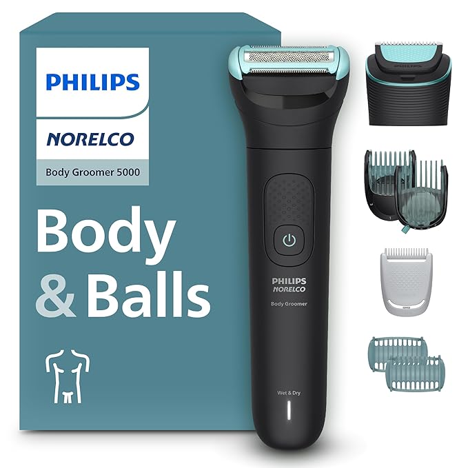 Philips Norelco Body Groomer 5000 Series Intimate Hair Trimmer &amp Shaver for Men with Dual 100% Showerproof Full Body Shave &amp Trim Heads and Two Bi-Directional Body Hair Combs BG5495/50