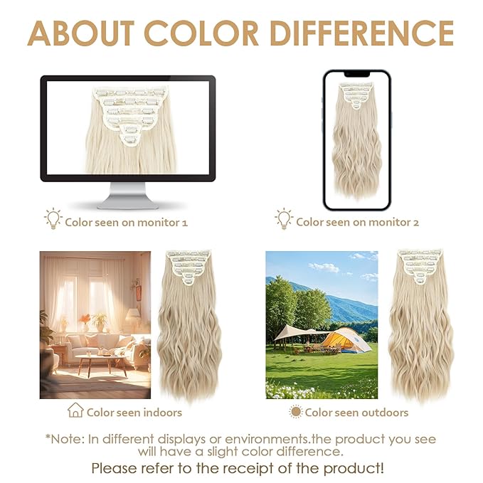 Clip in Hair Extensions for Women Natural Blonde Extensions 24 Inch 6PCS Hairpieces Long Wavy Soft Thick Hair Extensions Clip ins