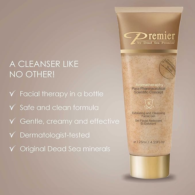 Premier Dead Sea Classic Para-Pharmaceutical Exfoliating Cleansing Micro Grains Face Facial Gel Cleanser scrub Contains Dead Sea Minerals non drying Aromatherapy Scientific Concept 4.25Fl oz (X1)