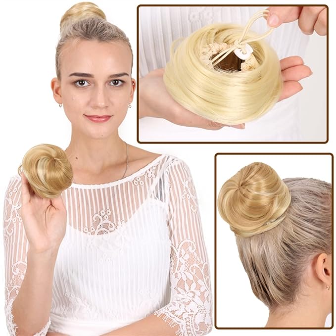 EARSHOT Hair Buns Hair Piece Synthetic Barrette Donut Bun with Drawstring Hair Comb Straight Hair Bun Extension Headband Wig for Women Hair Accessories For Girls (Color : 588-06)
