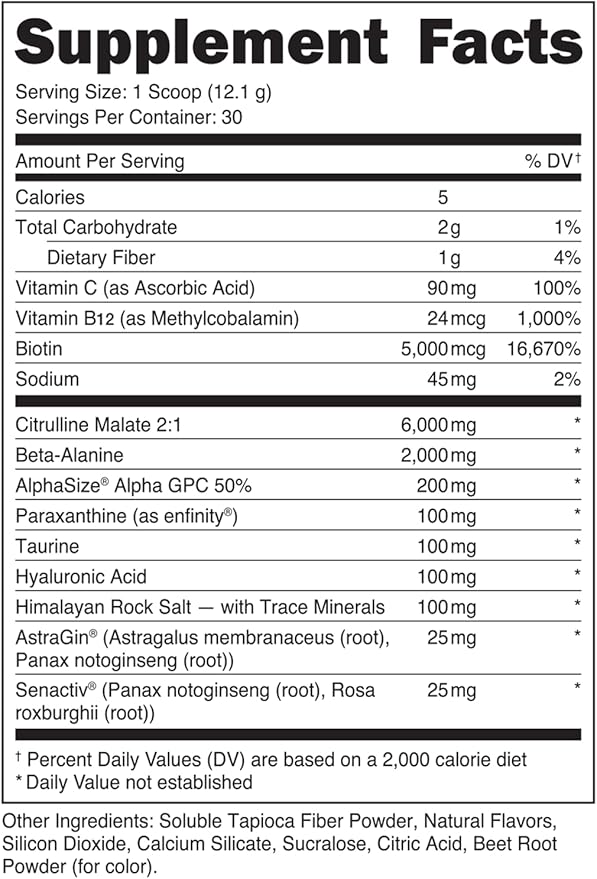 Babe Pre Workout powder for Women | Watermelon Splash | 6g Citrulline 2g Beta-Alanine 100mg Hyaluronic Acid 5mg Biotin and 5 other registered trademarked ingredients | 30 servings | 12.8 OZ