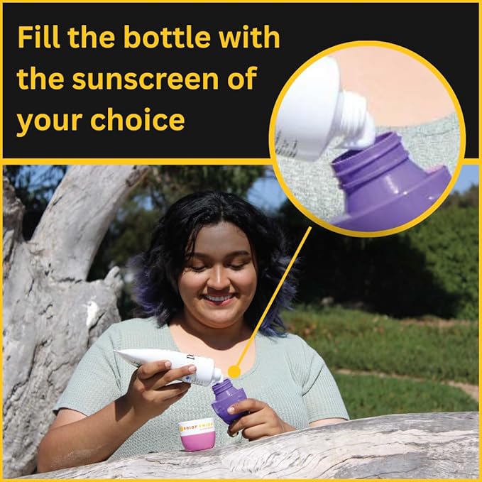 Sunscreen Applicator - Refillable Roll On for Kids &amp Adults Mess-Free Sunscreen Roller &amp Sponge Dispenser Portable Sun Protection Ideal for Travel &amp Outdoor Use (Olive &amp Purple)