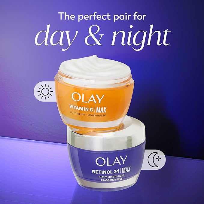 Olay Retinol Face Moisturizer 24 MAX Anti-Aging Night Cream for Women Fragrance-Free Non Greasy - Anti-Wrinkle Smooth Fine Lines Tightening Hydrating Skin Care - Peptides Glycerin 1.7 Oz