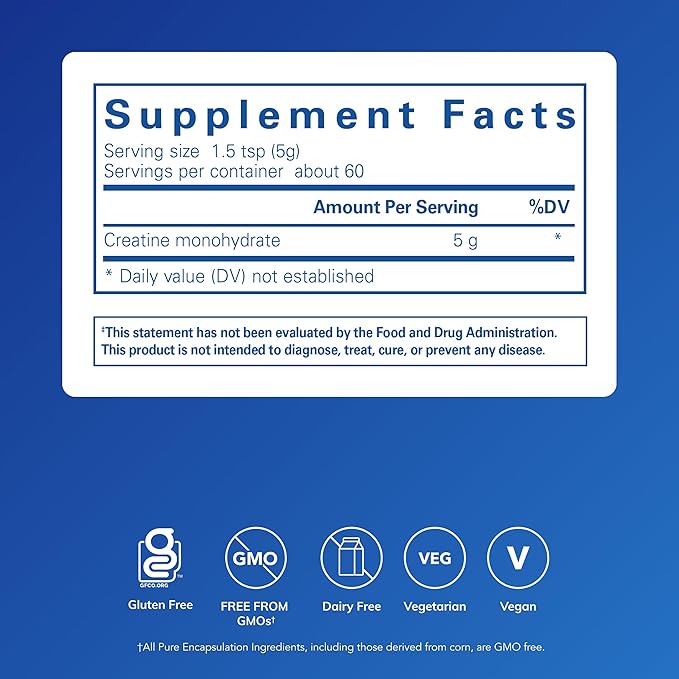 Pure Encapsulations Creatine - Creatine Supplement - Muscle Strength Performance &amp Recovery - Pre-Workout Recovery Powder - Gluten-Free Non-GMO &amp Hypoallergenic - 315 g (60 Servings)