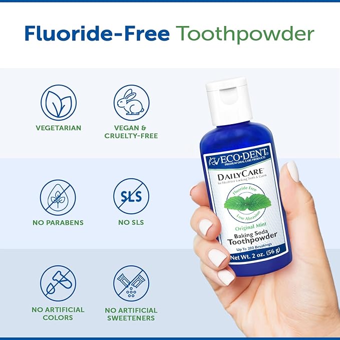 Eco-Dent DailyCare Baking Soda Toothpowder Mint - Fluoride-Free Toothpaste Powder SLS-Free Tooth Powder with Baking Soda Minerals and Essential Oils Toothpaste Alternative 2 Oz Ea (Pack of 3)