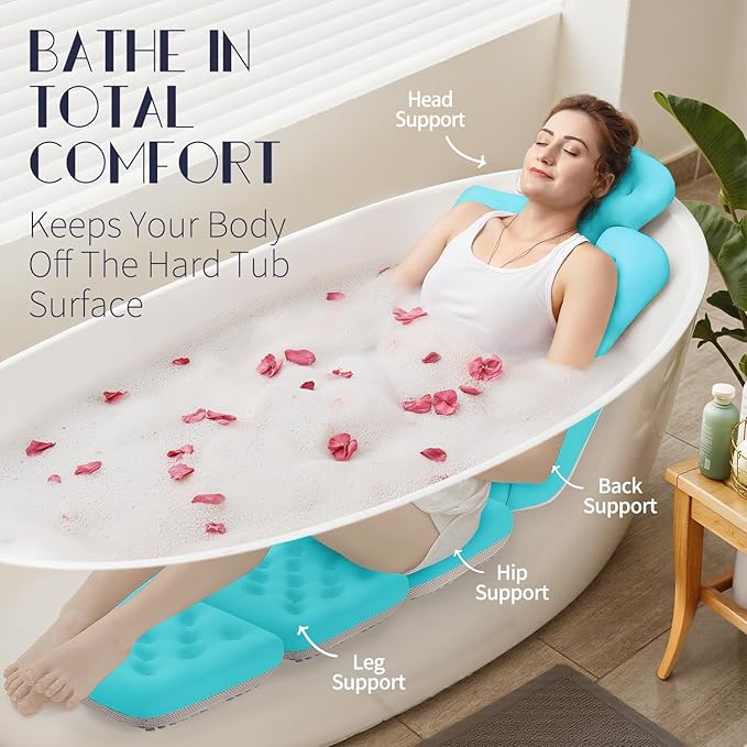 Full Body Bath Pillow for Bathtub Thick Bathtub Cushion with Laundry Bag Luxury Tub Pillow for Bath for Headrest Neck and Back Support Ocean Blue 60 x 16
