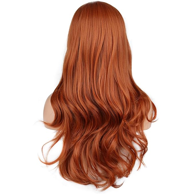 MAGQOO Ginger Wig for Women Long Curly Wavy Red Copper Auburn Wig Middle Part Synthetic Heat Resistant Fiber Halloween Cosplay Costume Daily Party Use