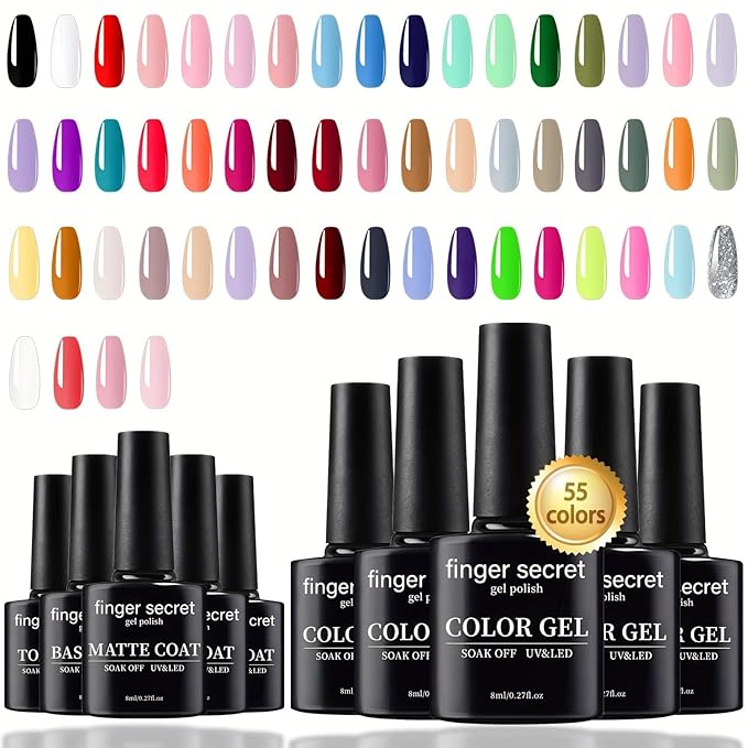 55 Color Gel Nail Polish Set Full Colors Necessary Professional Nail Art DIY Tools 8ml each Lasting and Durable Soak Off Gel/UV Nail Polish Ideal for Nail Salon or Home DIY