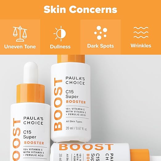 Paula's Choice BOOST C15 Super Booster 15% Vitamin C Serum for Face Face Serum with Vitamin E &amp Ferulic Acid for Discoloration &amp Glow Fragrance-Free 0.67 Fl Oz