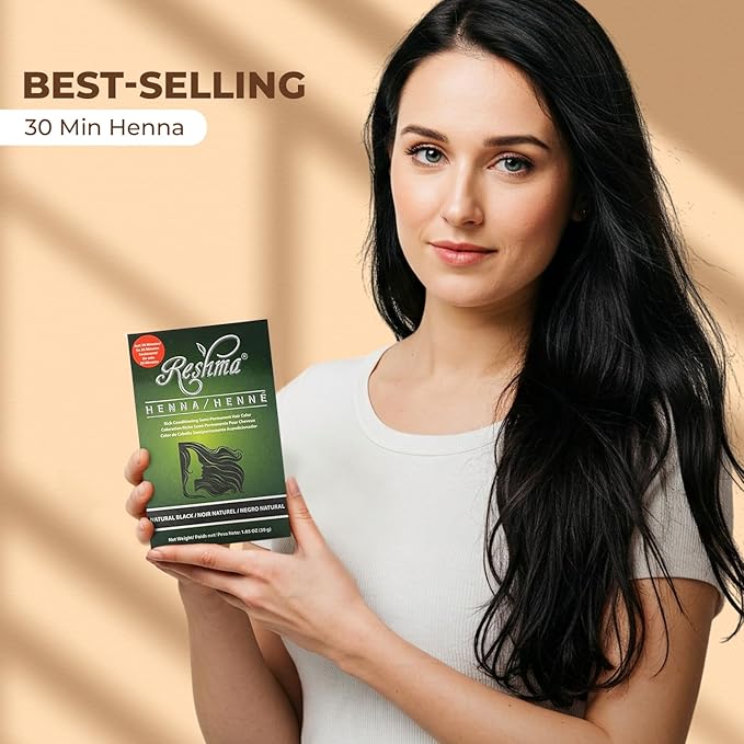 Reshma Beauty 30 Minute Henna Hair Color Infused with Organic Henna Lawsonia Inermis 100% Gray Coverage for Soft Shiny Hair Plant-Based Hair Dye?12.6 oz Pack of 12 (Black)