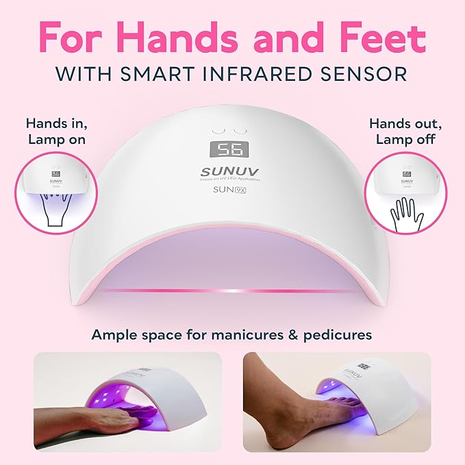 SUNUV UV Light for Nails Dryer for Gel Polish with Sensor 2 Timers and Display SUN9X Plus UV Nail Lamp Pink