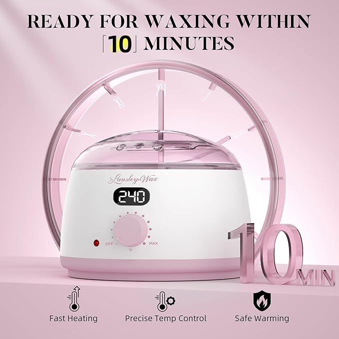 LANSLEYWAX Digital Waxing Kit for Women Men - Pink Wax Machine with 39 Accessories - Hard Wax Kit for Face Eyebrow Lip Brazilian Bikini Sensitive Skin Waxing Warmer Hair Removal for Home/Salon Use