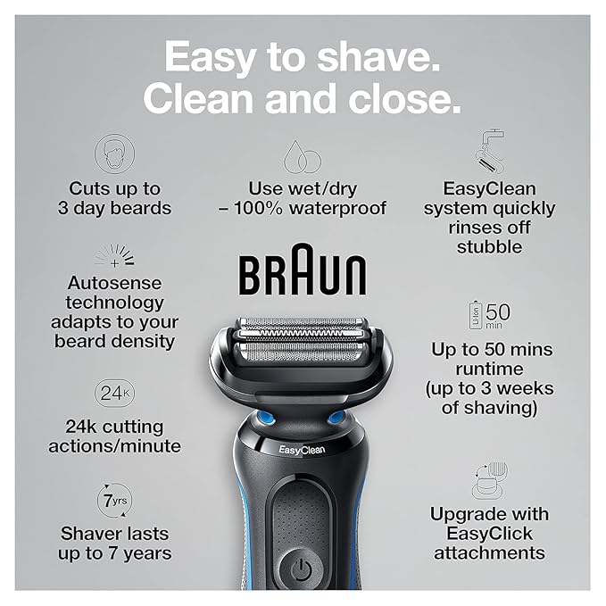 Braun Series 5 5049cs Electric Shaver with Charging Stand Beard Trimmer Face Shaver Wet &amp Dry Rechargeable Cordless Foil Shaver Blue