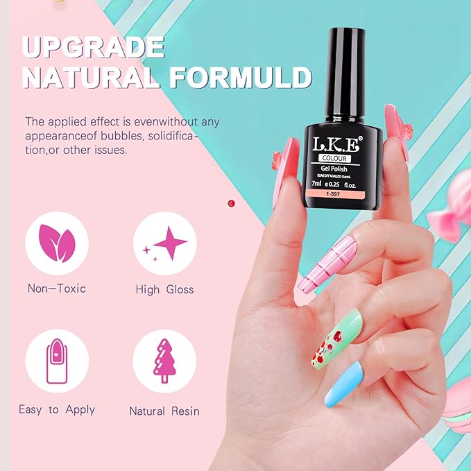 LKEE Gel Nail Polish Kit with U V Light 108W 65 Pcs Gel Nail Polish Set All Season Gels Nail Kit Essential Manicure Tools for DIY Nails Art Gifts for Women (36KIT-color 2)