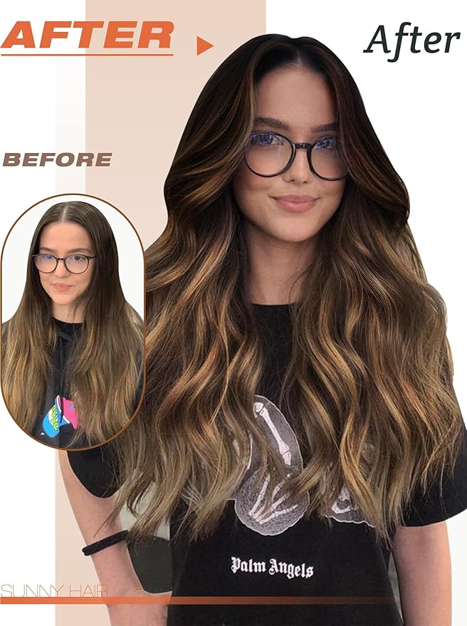 Sunny Hair Tape in Hair Extensions Human Hair 22 Inch 40Pcs Remy Tape in Extensions Black Balayage Brown Ombre Ash Blonde Hair Extensions Tape in 100g