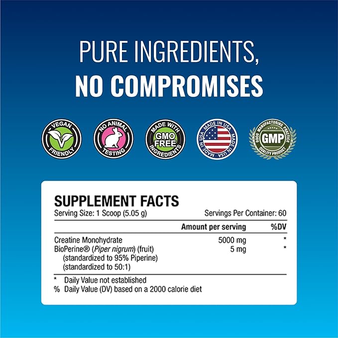 Approved Science Creatine Monohydrate Powder with BioPerine - Workout Support - 120 Servings - 5g Per Serving - Unflavored - Pack of 2 - Non-GMO Vegan