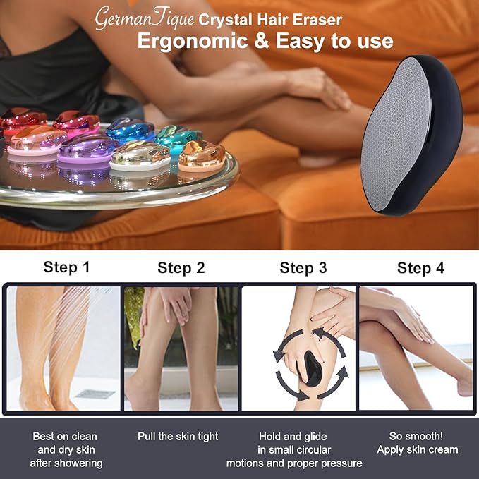 Crystal Hair EraserNatural Crystal Hair RemoverReusable Painless Nano Glass Hair Removal Device Without ShaverGentle Crystal Epilator and Exfoliator for Soft Silky Skin(Black)
