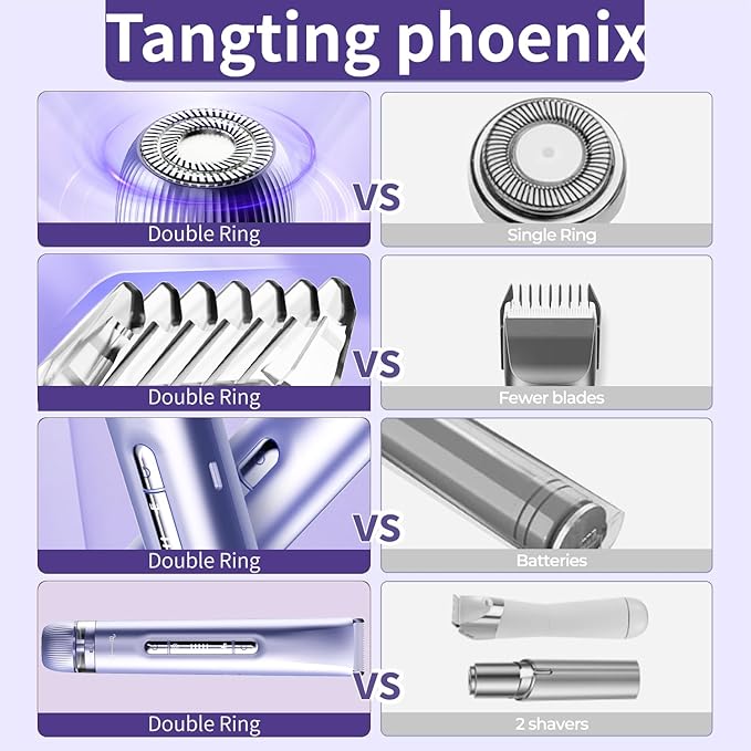 2-in-1 Electric Shaver &amp Bikini Trimmer for Women - Painless Electric Razor for FaceBody &amp Intimate AreasCordless Wet/Dry Shaver with Dual BladesWaterproof for Shower&ampTravel (Lavender P