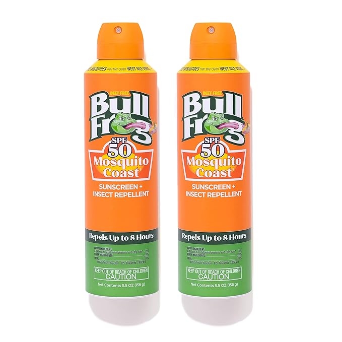 Bullfrog Mosquito Coast Sunscreen SPF50 + Insect Repellant 5.5oz Continuous Spray 2pk
