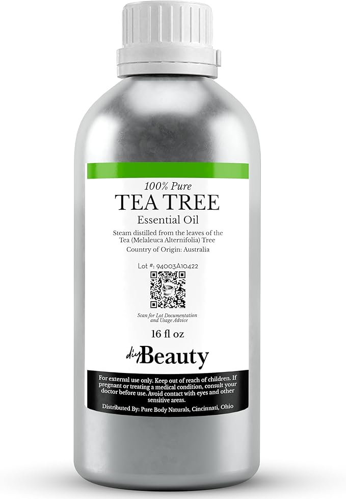 Bulk Tea Tree Oil - 16 Fl Oz Large Size Big Bottle - 100% Pure &amp Organic Tea Tree Oil for Skin Hair Face and Scalp - Steam Distilled