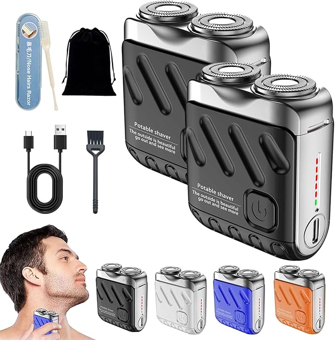 Mini Shaver Small Steel Cannon Suspended Magnetic Blade Shaver Mini Electric Explosive Shavers for Men Waterproof USB Fast Charging Compact Travel Size (2PCS-Black)