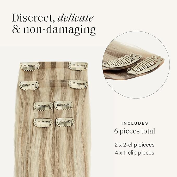 Luxy 100% Remy Human Hair Extensions for Thin Hair Thinning Hair Fill-Ins ? 6 Seamless Wefts Multi-Dimensional Color Blend - Natural-Looking Volume &amp Coverage 80 grams 16 Dimensional Beige Blonde