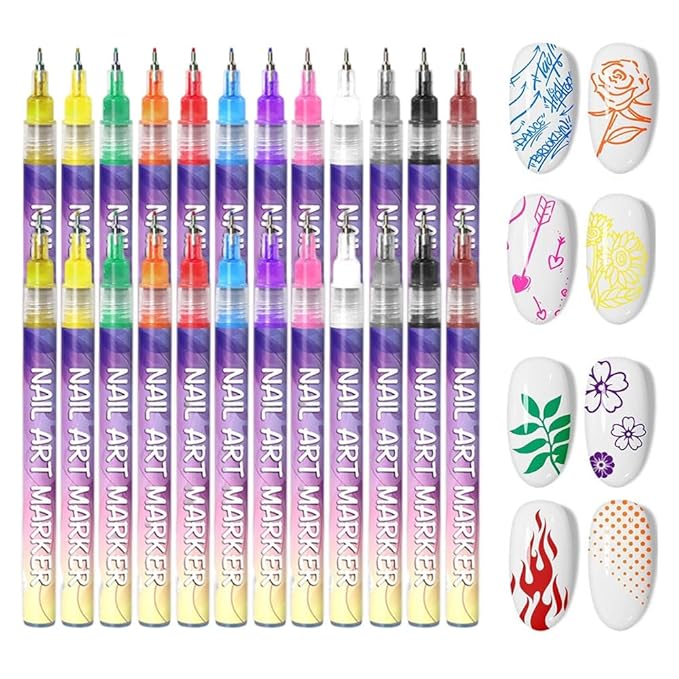 12 Colors Nail Art Pens Set 2026 New Nail Art Markers for Gel Nails 3D Nail Polish Pens Quick Drying Dotting Point Liner Pens Acrylic Paint Pens Kit for DIY Nail Art (2 Set)