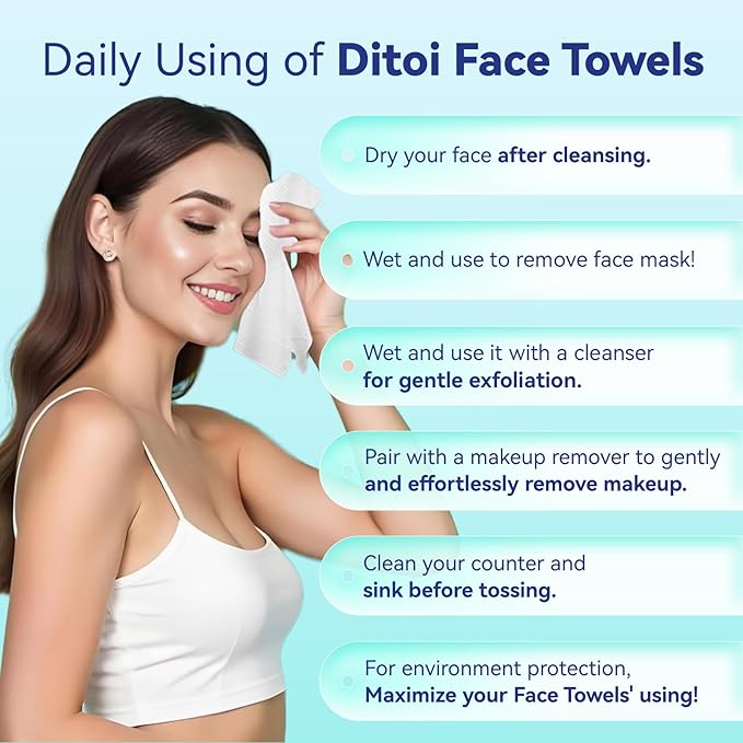Ditoi Disposable Face TowelsUltra Thick Face Towelettes XL Lint-Free Facial Wipes for Makeup Removal &amp Gentle Skin Care10×12150 Count (3 Pack)Pearl-textured