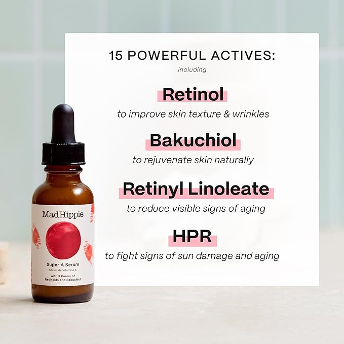 Mad Hippie Super A Retinol Serum for Face ? Potent Skin Repair &amp Anti-Aging Serum with 3 Retinoids Bakuchiol + Hydrating Hyaluronic Acid 1.02 Oz
