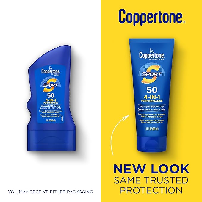 Coppertone Sport Sunscreen Lotion SPF 50 Sweat Heat and Water Resistant Sunblock Lightweight Oxybenzone Free Travel Size Sunscreen Bulk Pack 3 Fl Oz Bottle Pack of 6