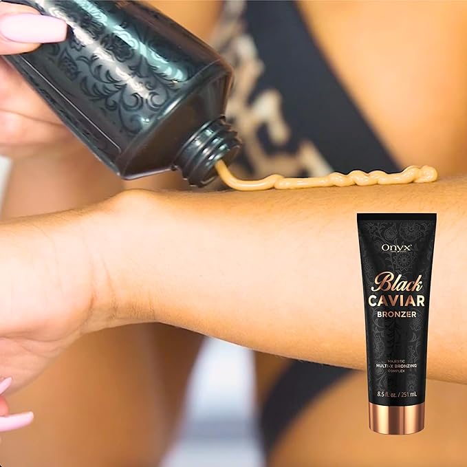 Onyx Black Caviar Dark Tanning Lotion | Body Bronzer &amp Accelerator | Tan Enhancer | For Indoor Tanning Beds &amp Outdoor Sun | Ultra Dark Skin Results for Men &amp Women