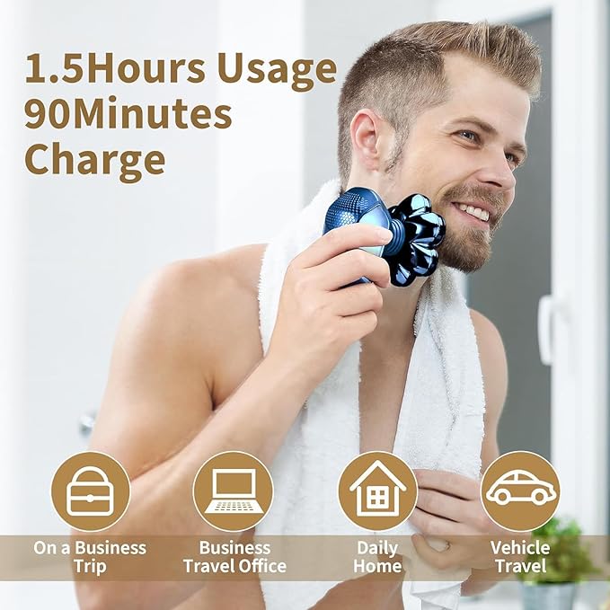 SHPAVVER Head Shavers for Bald Men: 5-in-1 Electric Razor - IPX7 Waterproof Shaving Grooming Kit for Balder - Turbo Speed &amp Precision Blades (Dark Blue)