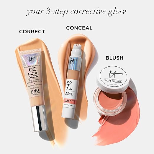 IT Cosmetics CC+ Nude Glow - Medium Coverage Foundation with SPF 40 &amp Brightening Glow Serum Lightweight Skin Tint 2% Niacinamide + Hyaluronic Acid Up to 24H Hydration Normal/Dry Skin - 1.08 f