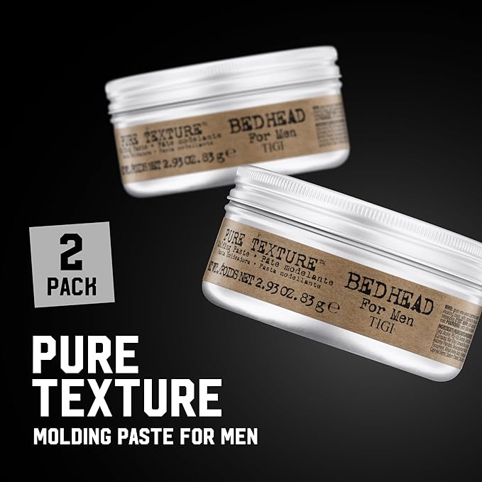 TIGI Bed Head for Men Pure Texture Hair Molding Paste - Use for Texture &amp Separation - Versatile Cream-to-Paste Fusion - For Men's Hairstyles - Use on Damp &amp Dry Hair - 2.93 oz (2 Pack)
