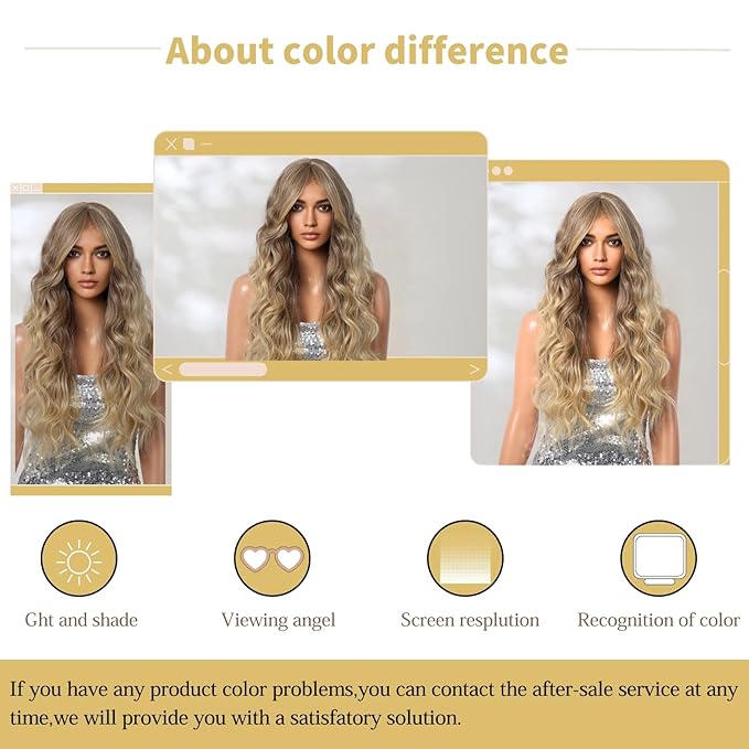 Haoland Ombre Blonde Curly Wig for Women 26 Inch Long Synthetic Wavy Wig with Bangs