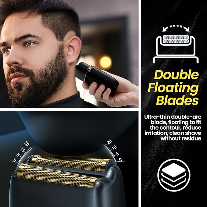 Electric Foil Shavers for Men 3 Speed Electric Razor for Men High Speed Dual Floating Blades IPX7 Waterproof Wet &amp Dry LED Display USB Type C Charging Foil Razor for Face/Beard/Head (Black)