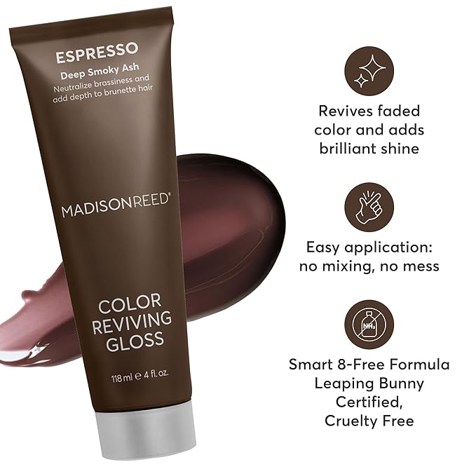 Madison Reed Color Reviving Gloss Espresso - Brown Semi-Permanent Hair Dye Enhances Hair Color &amp Corrects Tone Adds Brilliant Shine Keratin &amp Argan Oil 4 Fl Oz (118 mL)