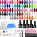 Beetles Gel Nail Polish Kit with U V Light 55 Colors Gel Polish 81 Pcs Nail Stuff Kit for All Seasons with Base and Matte&ampGlossy Top Coat Color Enchantment Plus Soak Off Gifts for Women Girls Tee