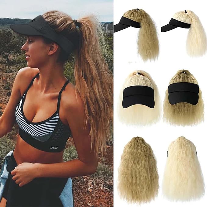 Women's Baseball Hat Wig Visor Hat Wig Wool Short Curly Hair Wig Ponytail Braid Wavy Wig Synthetic Hair Extensions
