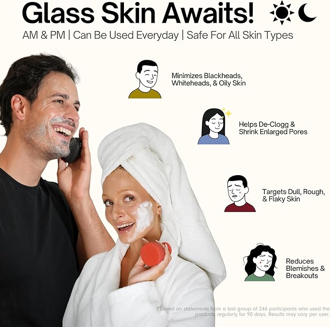 Palm Face Clean Pro? - Electric Face Scrubber for Acne - IPX7 Waterproof and Rechargeable Silicon Face Exfoliator with Slip-Free Grip 3 Speed Setting - Free from phthalates - Cherry