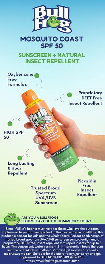 Bullfrog Mosquito Coast Sunscreen SPF50 + Insect Repellant 5.5oz Continuous Spray 2pk