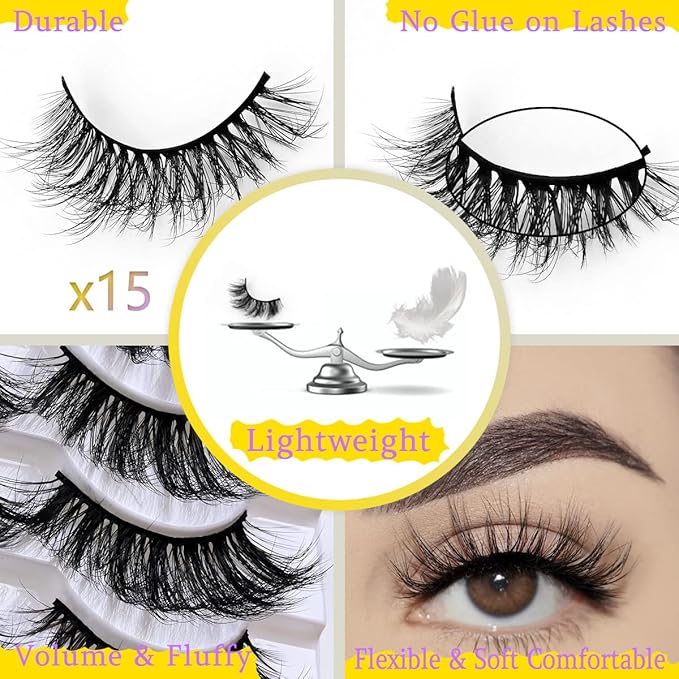 Wholesale Lashes 3D Faux Mink Eyelash Bulk 18mm Handmade Reusable Eye Lash 5 Styles Dramatic Fluffy False Lash with Glitter Portable Packing (Fluffy 5 styles-50 pairs)