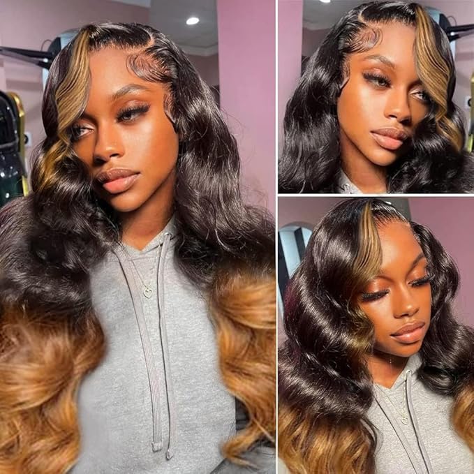 200% Density 13x6 Lace Front Wigs Human Hair Pre Plucked Body Wave HD Transparent Ombre Lace Front Wigs With Baby Hairs Glueless Wigs 13x6 Blonde Colored Human Hair Wig For Women 32 Inch